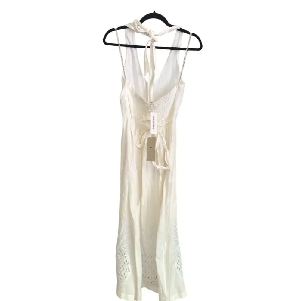 Tommy Bahama Pineapple Embroidered Halter Linen Midi Dress Sz 4, White | NEW$188 - Picture 5 of 6